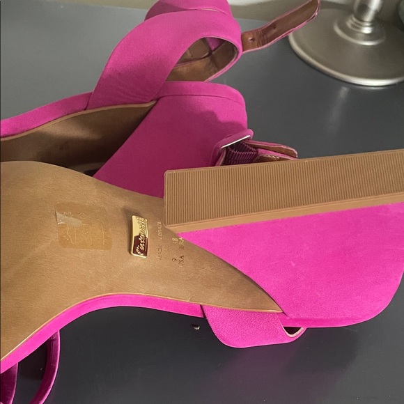 L'INTERVALLE Pink Leather Block Heel Sandals - Picture 6 of 7
